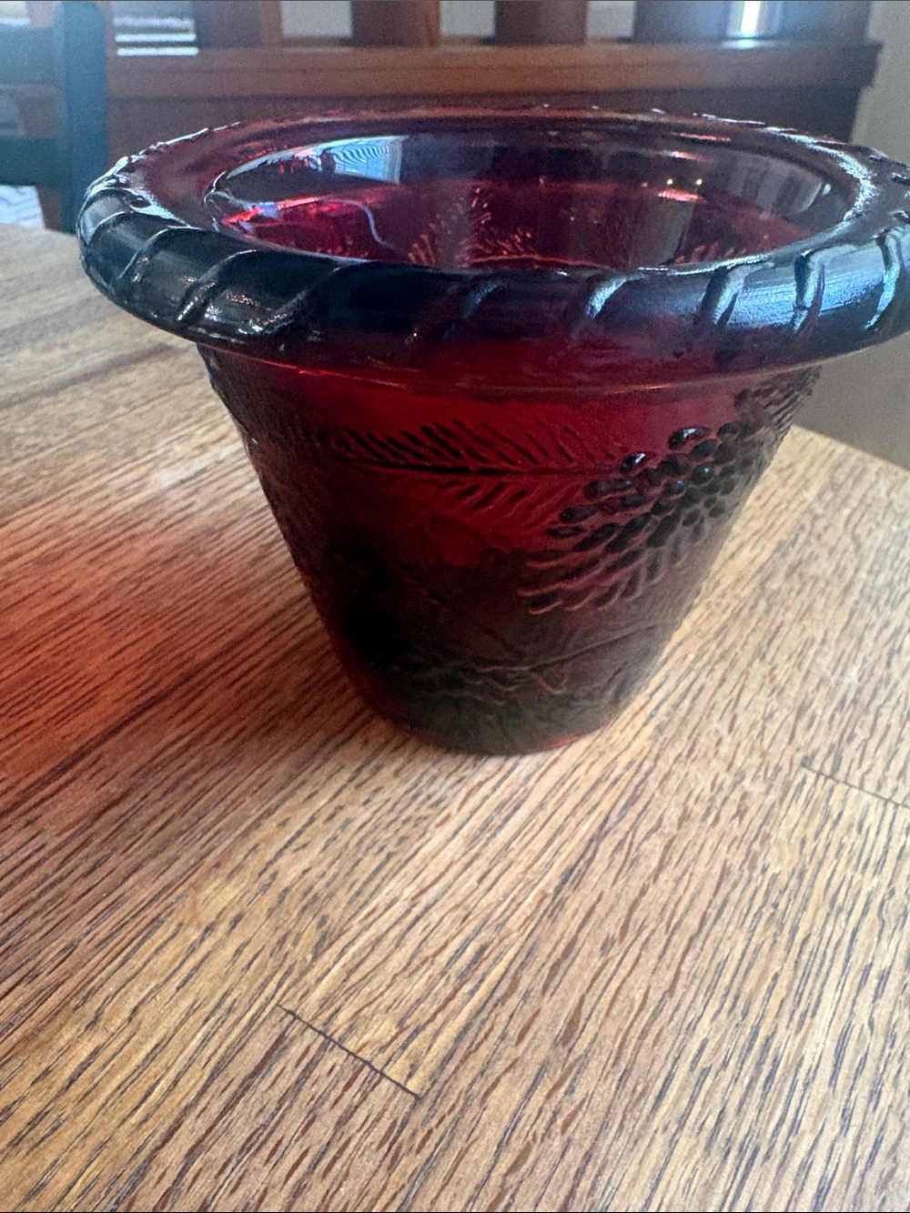 Ruby Red Pressed Glass Vase Planter Candle Holder